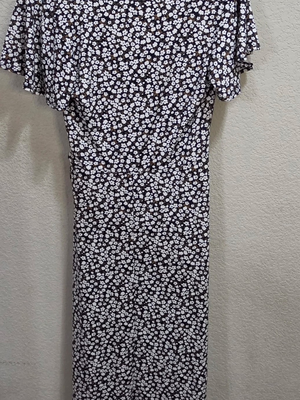 Black Floral Midi Dress with Flutter Sleeves